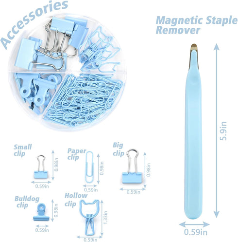 UPIHO Blue Office Supplies, Stapler and Tape Dispenser Set, Includes Stapler, Tape Dispenser, Remover, Clips, Hole Punch