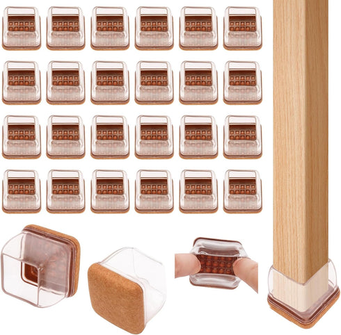 Hordion 24PCS Square Chair Leg Floor Protectors with Felt, Silicone Chair Covers High