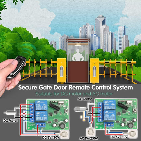 DieseRC DC 12V 24V 30V Secure Remote Control Switch Universal Wireless 433Mhz rf 10A Relay Receiver Board with 2 Transmitter Key fobs for Motor Light Gate door DIY Wireless Controller by DieseRC