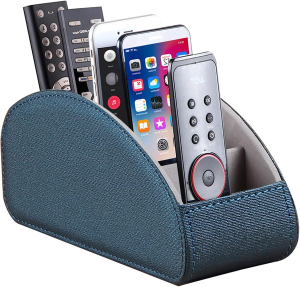 Remote Control Holder, Leather 5 Rooms Desk Organizer for Living Room, Bedside Table Remotes Caddy for TV Controllers