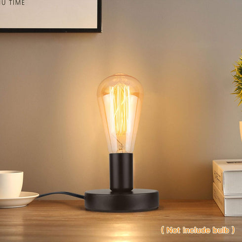 Industrial Table Lamp Base, E26 E27 Lamp Base Without Shade, Mini Short Desk Lamp Exposed Bulb Base, Simple Metal Edison Light Bulb Stand, with 5.8ft Cord Switch Plug Bulb Base Holder (Black) by Helunsi
