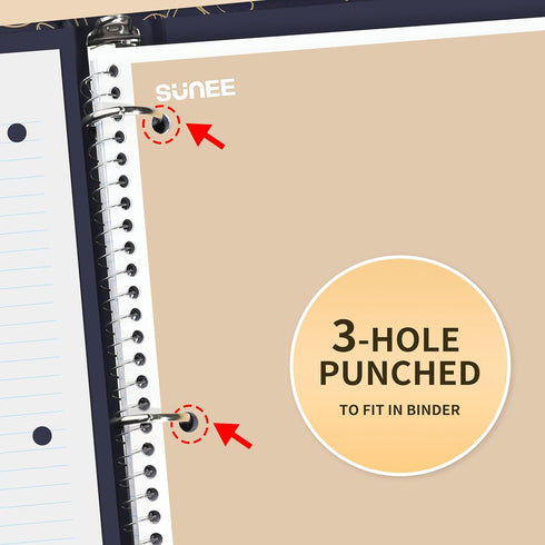SUNEE 4 Pack Spiral Notebooks, College Ruled, 1-Subject, 8 x 10-1/2 inch, 70 Sheets per Notebook for School