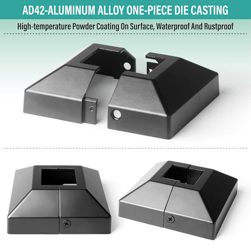 1Pcs Aluminum Post Base Cover 1.5" (1.5" Post/4" Base) for Iron Stair Railings, Black