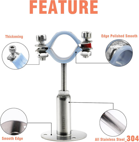 AKIHISA 1 Inch Wall Mount Ceiling Mount Pipe Support Ring Hanger, 2 Pcs Adjustable Stainless Steel Pipe Bracket