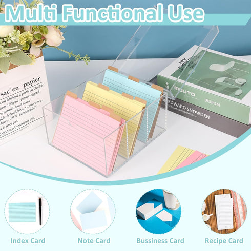 DLUGOPIS 4x6 5 150 Index Card Holder Acrylic Index Card Organizer Clear Index Card Box Flash Card Holder with Index