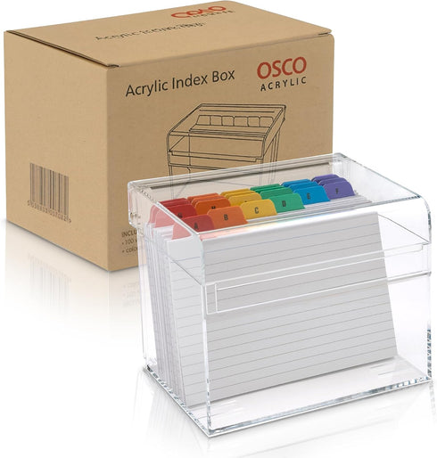 Osco 100 5" 4", Medium Clear Acrylic Index Box, A to Z Divider Tabs, Lined Note Cards, x Ruled Revision Flash Cards