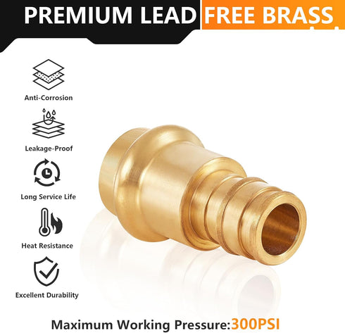 10-Pack LF Brass 1/2" PRESS X 1/2" PEX-A Expansion F1960 Coupling Adapter, Brass Press Fitting