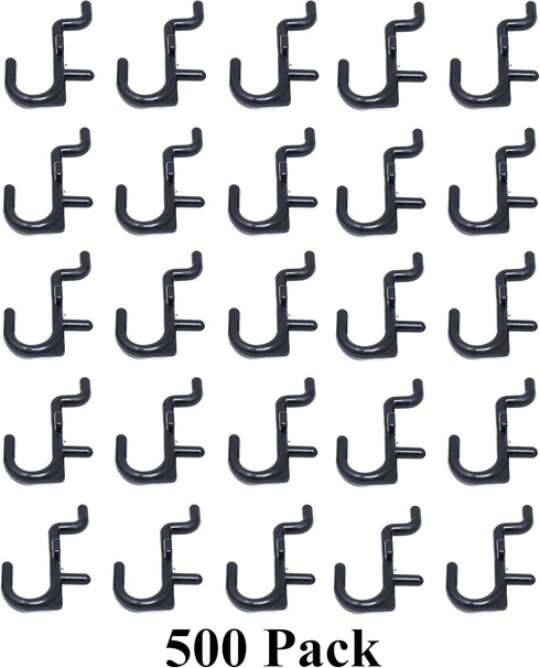 JSP Manufacturing Peg Board Non-Locking Plastic J Hook Style Hooks - Garage Tool Storage Accessories (500, Black)