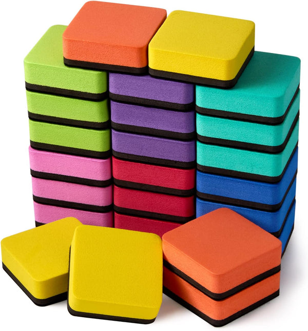 Favide 24 Pack Magnetic Whiteboard Dry Erasers for Classroom, Home, and Office, Square, 8 Color