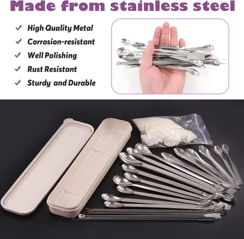 Swpeet 74Pcs Stainless Steel Micro Lab Scoop Spoon, Lab Spatulas with 3ML Plastic Transfer Pipettes Kit
