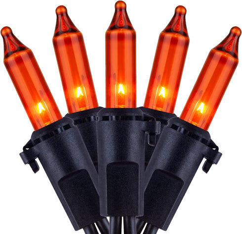 YULETIME 200 Orange String Lights with Black Wire, 2 Sets of 33 ft 100 Count UL Certified Christmas String Lights