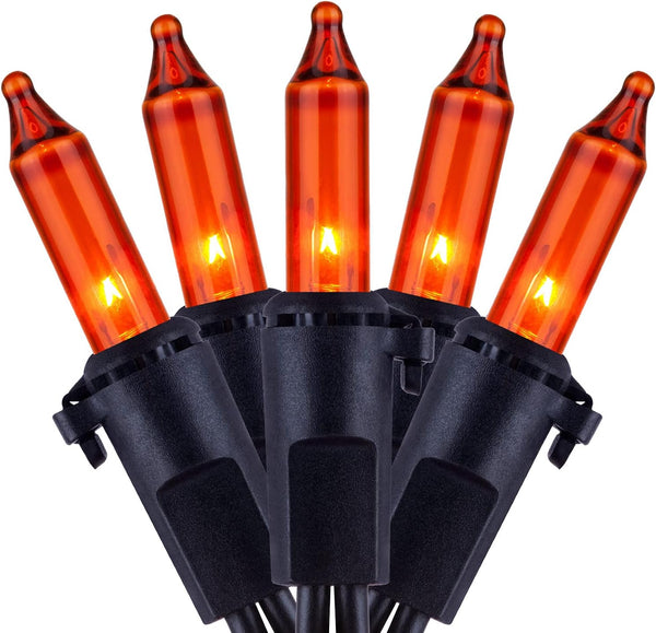 YULETIME 200 Orange String Lights with Black Wire, 2 Sets of 33 ft 100 Count UL Certified Christmas String Lights