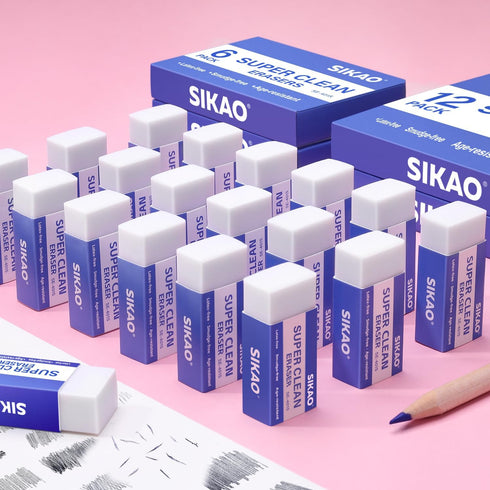 Sikao 12 Pack Pencil Erasers for Kids - White Erasers Bulk, Art Erasers for Drawing, Office School Supplies