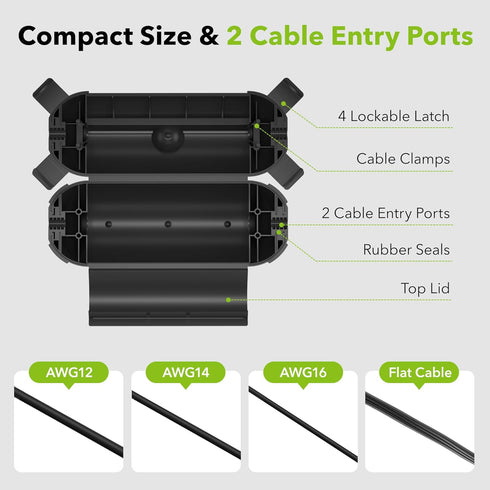 BN-LINK Outdoor Extension Cord Safety Cover, Weather Resistant Seal Housing with 4 Latches, Waterproof IP44, Black, 1