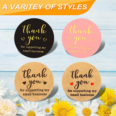 Thank You Round Stickers for Supporting My Small Business, Adhesive Labels, 3-Color, 1 inch (2000 Pcs, 4 Rolls)