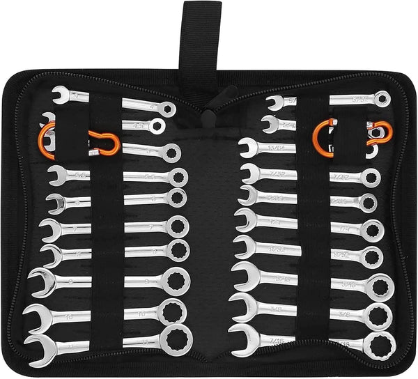 Premium 22-Piece Midget Wrench Set, Mini Combination Wrench Set Metric & SAE with Carry Pouch