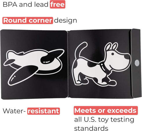 Happy Start High Contrast Board Book, Easy to Clean, Hospital Approved, Tummy Time Toys, Black and White Baby Toys,