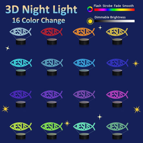 3D +16 Commemorate Attivolife Jesus Night Light, Illusion Optical Hologram LED Lamp with Remote Control + Timer Color