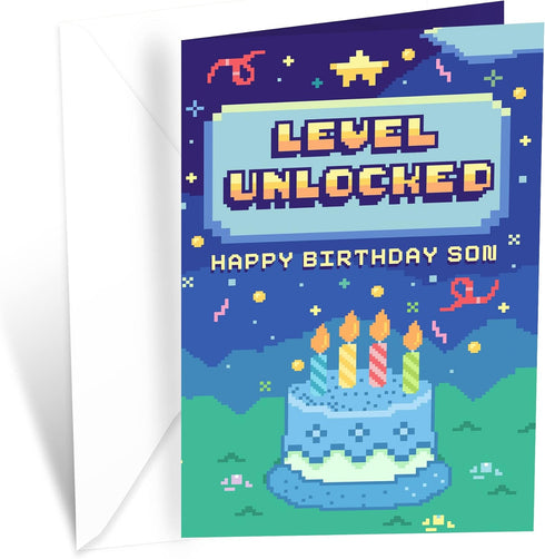 Prime Greetings Birthday Card for Son, Video Game Theme, Made in America, Eco-Friendly, Thick Card Stock with Premium