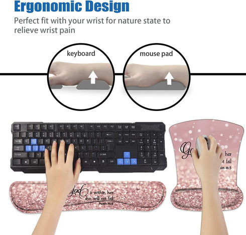 Ergonomic Mouse Pad Wrist Support and Keyboard Wrist Rest Set with Coasters, Non-Slip PU Base, Easy Typing, Relieve