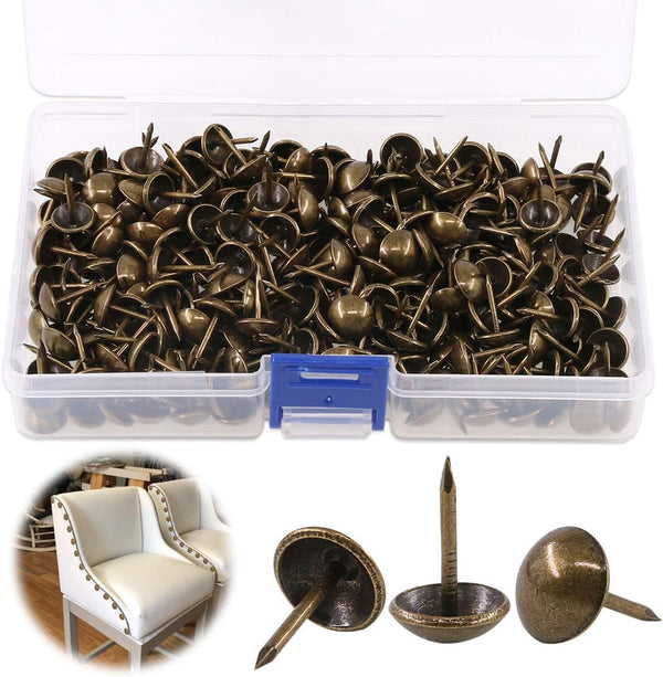 Keadic 300Pcs Antique Upholstery Tacks - 7/16" Diameter Furniture Nails Pins Kit for DIY Projects, Bronze