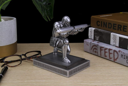 Knight Pen Holder Desk Organizers and Accessories, Resin Desk Decor with a Cool Pen Gift for Office and Home (Silver)
