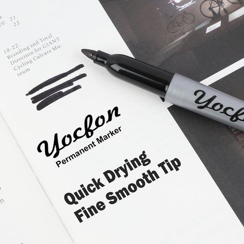 Yocfon 144 Count Set, Permanent Markers Bulk, Black Permanent Markers Fine Tip, Waterproof Markers, Works On Plastic