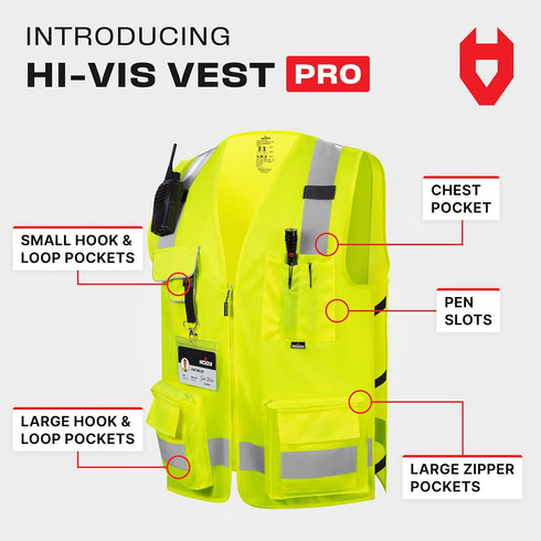 NoCry Premium Reflective Safety Vest for Men with Heavy Duty Stitching & Phone Pocket ANSI Class 2 Safety Vest with Pockets Ideal Neon Construction Vest for Men or Surveyor Safety Vest Reflective