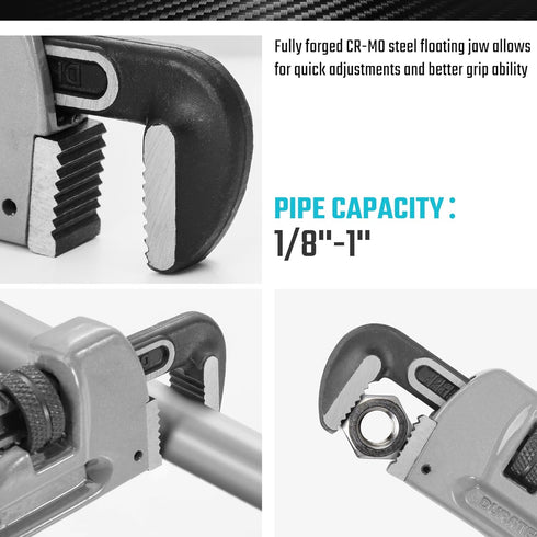 DURATECH 8-inch Heavy Duty Aluminum Straight Pipe Wrench, Adjustable Plumbing Wrench