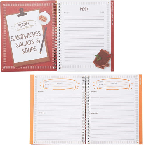 Blank Family Cookbook Recipe Binder - 6.5 x 8.2 in, Hardcover Spiral Bound, 90 Ruled Pages with Memo Pocket