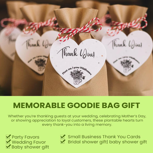 50 2.5in 2in Plantable Seed Paper Hearts with Wildflower Seeds- A Thank You Card That Grows | A Memorable Gift Tag That