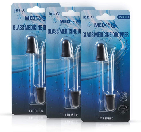 Eye Dropper - 6-Pack Calibrated Glass Medicine Droppers with Bent & Straight Tip for Essential Oils, 1mL Capacity