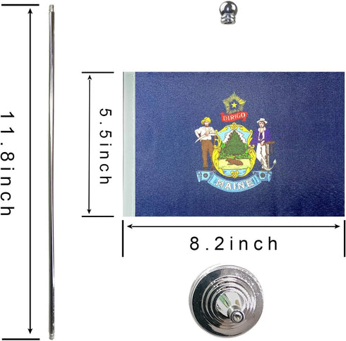 GentleGirl.USA Maine State Flag, Small Mini Desk Flag on Stand Base for US Festival Events Decoration