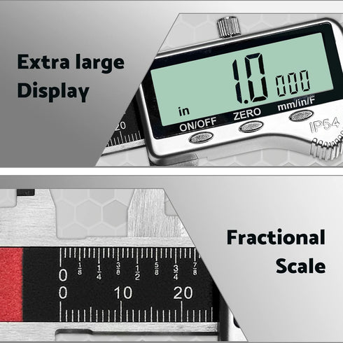 Digital Caliper Measuring Tool, 6 Inch with Extra Large LCD Screen, Vernier Caliper, Measures Inch/Metric/Fraction