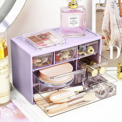 FODIENS Desk Storage Organizer with 6 Mini Drawers, Clear Craft Drawer Cabinet for Makeup Jewelry Office Supplies