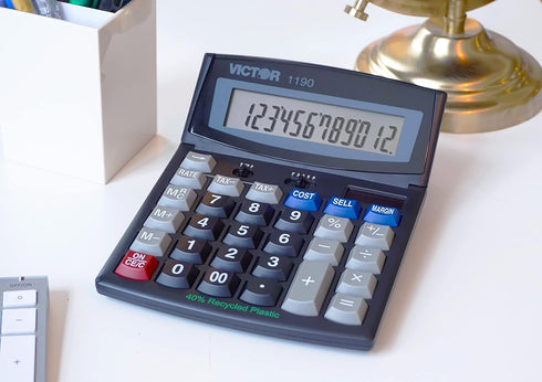 Victor 1190 Desktop Display Calculator, Black, 1" x 5.9" x 7.8" Size