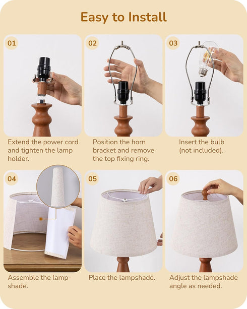 21.85" E26 EDISHINE Tall Table Lamp, Rustic Bedside Lamp, Water Transfer Rose Wood Grain Metal Base, Beige Linen Shade