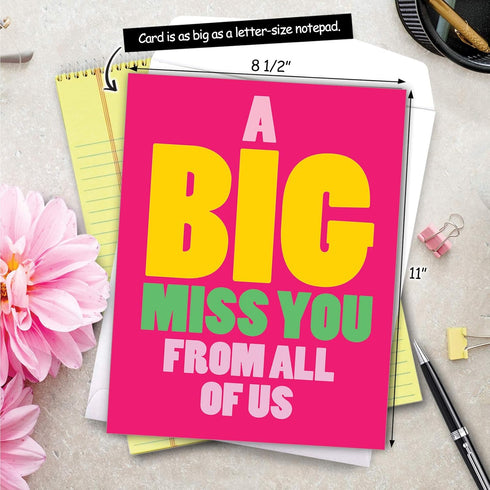 NobleWorks Jumbo Loving Miss You Greeting Card with Envelope, Big 8.5 x 11 Inch, Thinking of You Card from All of Us, A