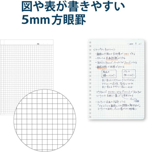 KOKUYO D Shaped Soft Ring Notebook, 5mm Grid Ruled, 70 Sheets, A6, Black, Japan Import