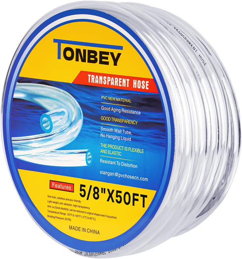 5/8"I.D x 13/16"O.D, 50 Feet Clear Vinyl Tubing PVC Tubing, Flexible Plastic