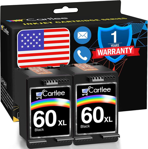 Cartlee Remanufactured Ink Cartridge 60XL Replacement for HP Envy 100 110 120 Photosmart C4670 Printers (2 Black)