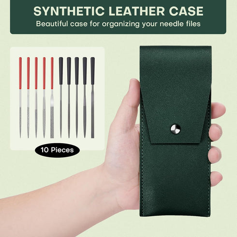 5pcs Mini Diamond Needle Files and 5pcs Mini Steel Needle Files in Synthetic Leather Case for Precision Sanding