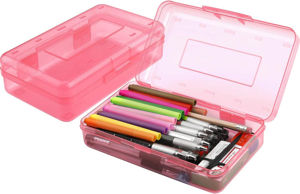 Large Capacity Clear Pencil Box, 1 Pack Hard Pencil Case with Snap-tight Lid for Office Supplies, Pink