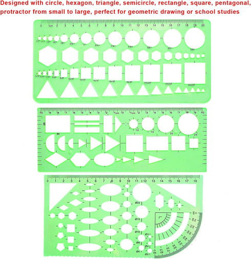 SIQUK 9 Pieces French Curve Drawings Templates, Clear Green Plastic Rulers for Engineering, Studying, and Designing
