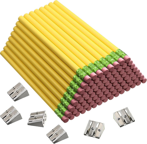 Fainne 102 Pcs Jumbo Pencils and Sharpeners Set, Large Fat Pencils for Kids, School, Office