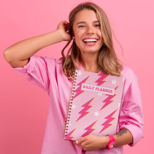 Pink Preppy Lightning A4 Planner Notebook, Y2K To Do List Daily Task Checklist for Teen Girls, Preppy Theme Notepad