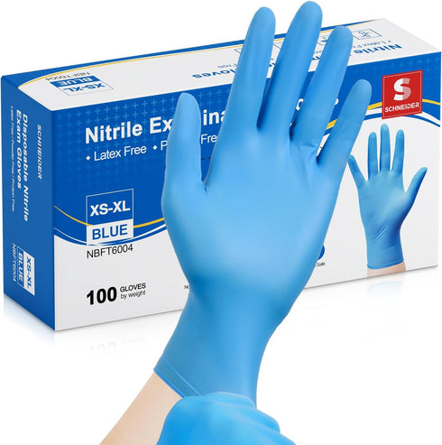 Schneider Nitrile Exam Gloves, Medical Grade Blue Disposable Gloves Latex Free, Rubber