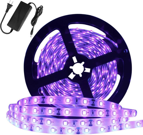 YGS-Tech 60 Watts Super Bright UV Black Light LED Strip, 16.4FT/5M, 300 LEDs, 395nm-405nm, Non-Waterproof with Power