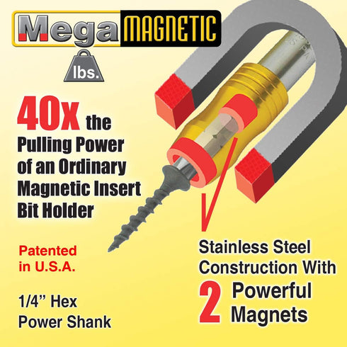 IVY Classic 44852 1/2" Square to 1/4" Hex Mega-Magnetic Impact Driver Adapter, 1/Card