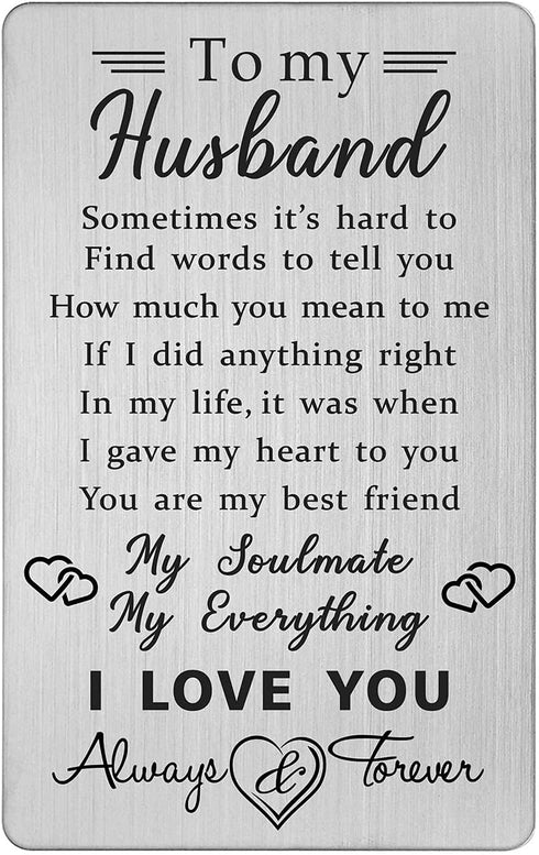 Gifts for Husband Wallet Card, Wedding Anniversary Card for Him, Romantic Birthday Gifts from Wife